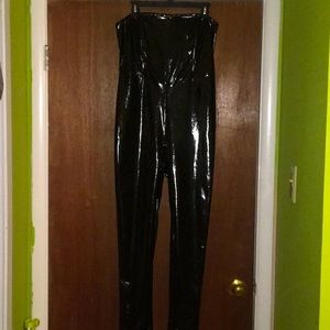 Black Strapless Patent Vinyl Catsuit Sz L